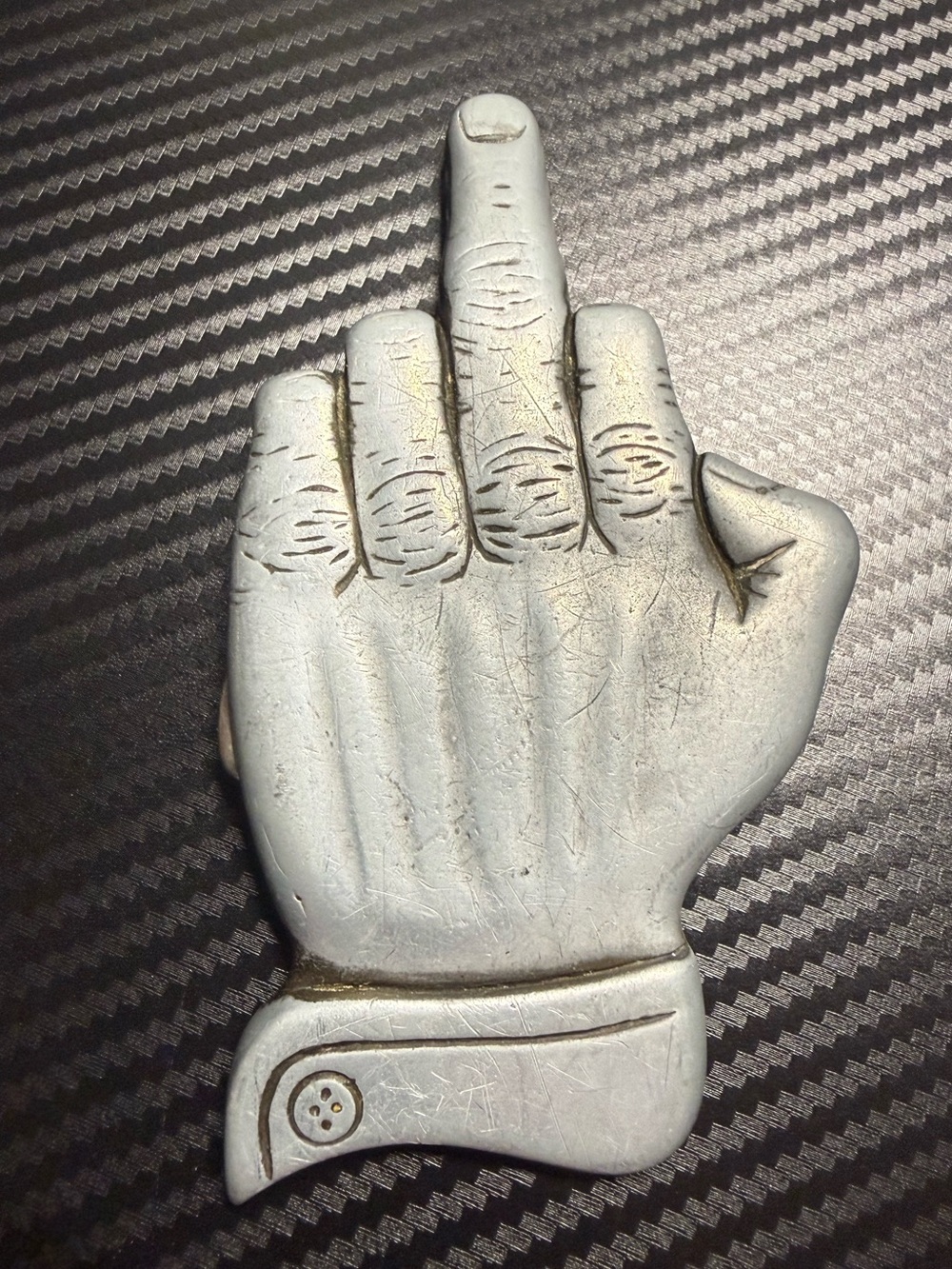 🖕 Vintage 60s MBCI Middle Finger Hand Belt Buckle Pewter Tone